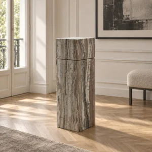 Zebra Onyx Sculptural Pedestal Table in clay — front view