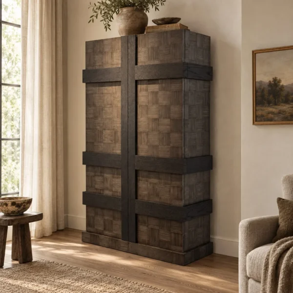 Sculptural Tall Cabinet in black — in a room setting