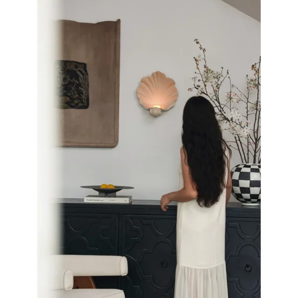 Seashell Wall Sconce and Bowl in Matte White — in a room setting