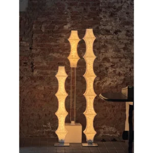 Sens Stacked Paper Floor Lamps, Set of Three Heights in oatmeal — in a room setting