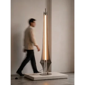 Sens Tower Floor Lamp in slate — in a room setting