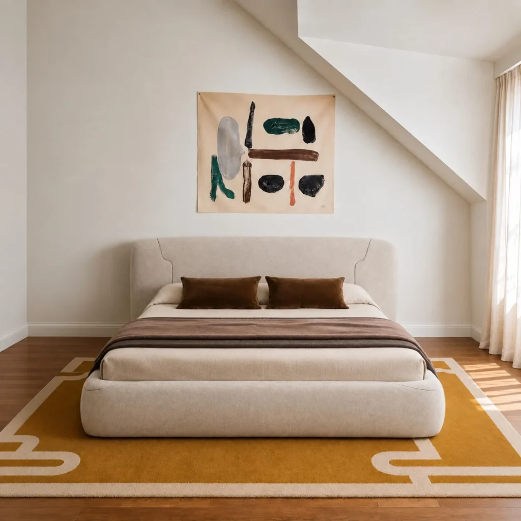 Seville Rounded Upholstered Bed in oatmeal — front view