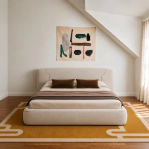 Seville Rounded Upholstered Bed in oatmeal — front view