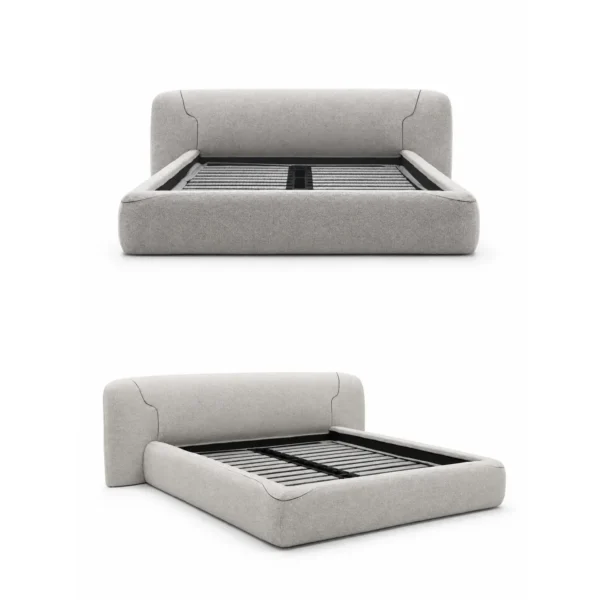 Seville Rounded Upholstered Bed in oatmeal — in a room setting