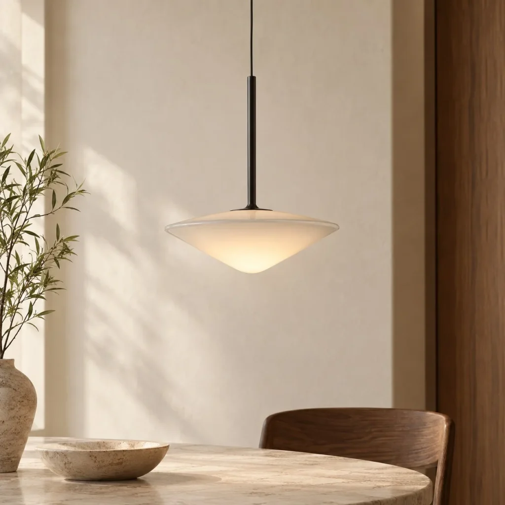 Shallow Cone Frosted Glass Pendant Light, 20 or 35 cm in ivory — front view