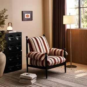 Chiwu Black Wood Frame Armchair in Striped Removable Covers — front view