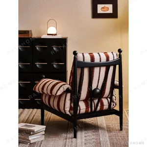 Chiwu Black Wood Frame Armchair in Striped Removable Covers — in a room setting