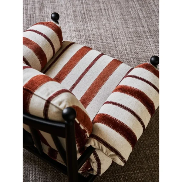 Chiwu Black Wood Frame Armchair in Striped Removable Covers — in a room setting