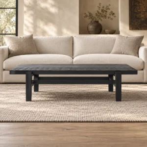 Black Veneer Coffee Table with Open Frame Base in black — front view