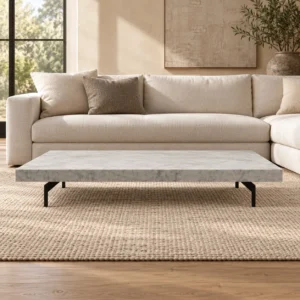 Low Slab Coffee Table with Grey Stone-Look Veneer Top in slate — front view