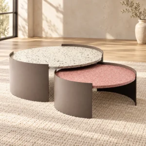 Terrazzo Round Nesting Coffee Tables, Set of 2 in oatmeal — front view