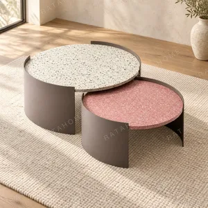 Terrazzo Round Nesting Coffee Tables, Set of 2 in oatmeal — in a room setting