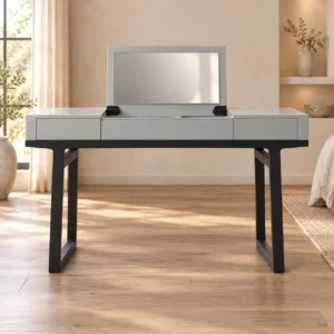 Light Grey Lacquered Dressing Table with Flip-Up Mirror in slate — front view
