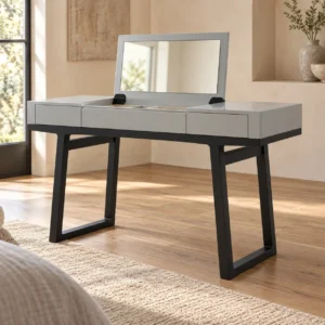 Light Grey Lacquered Dressing Table with Flip-Up Mirror in slate — in a room setting