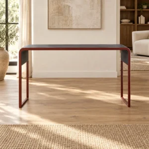 Burgundy Metal Waterfall Console Table, 120 to 140 cm in burgundy — front view
