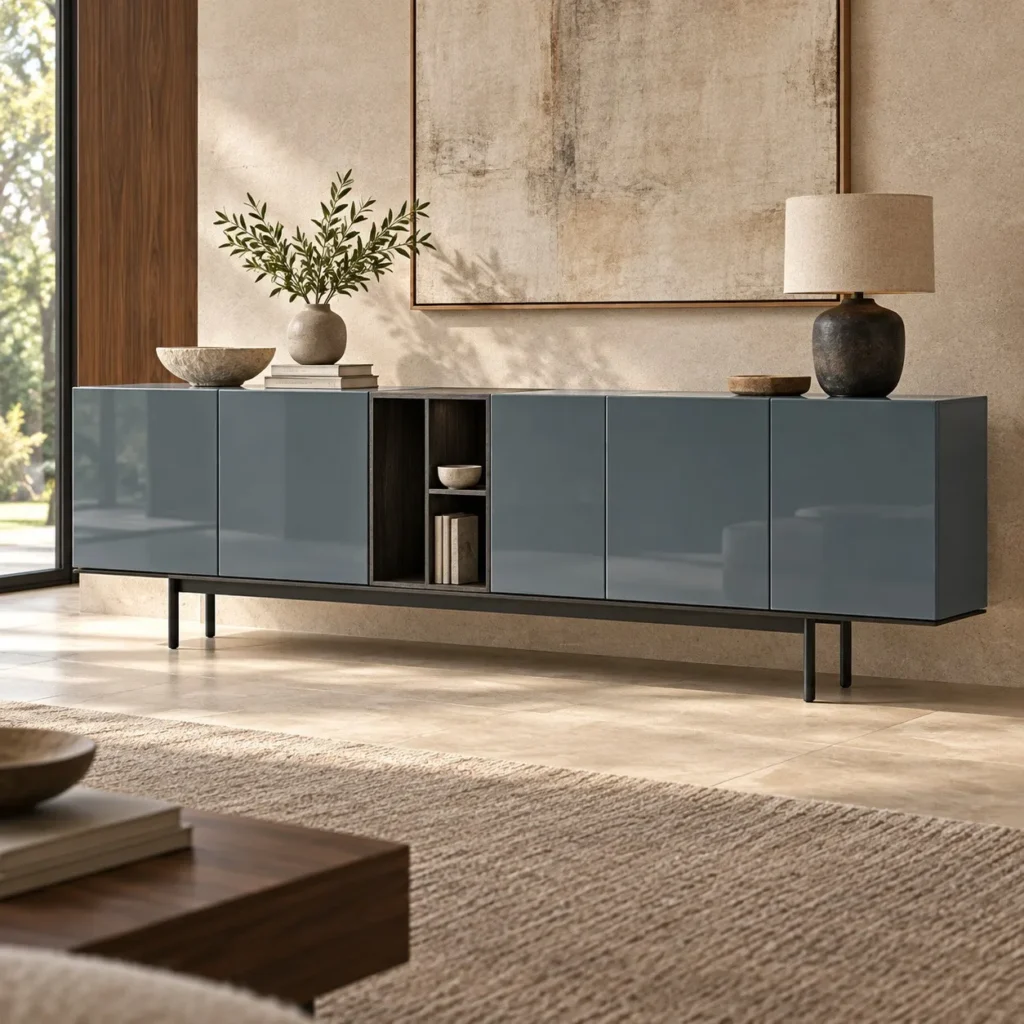 Slate Blue Lacquered Sideboard in blue — front view