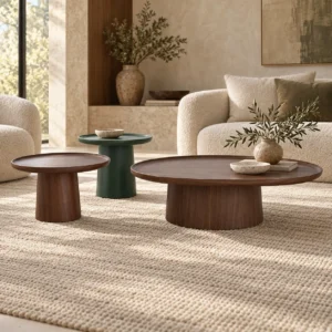 Walnut Round Nesting Coffee Tables, Set of 3 in walnut — front view