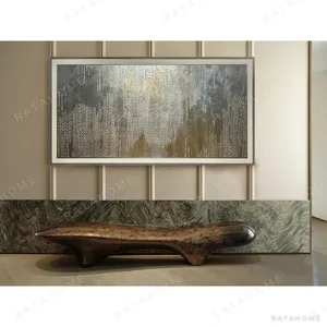 Mother of Pearl Inlay Abstract Wall Art in Silver Frame — in a room setting