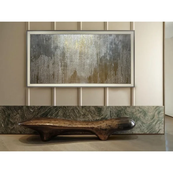 Mother of Pearl Inlay Abstract Wall Art in Silver Frame — in a room setting
