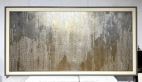Mother of Pearl Inlay Abstract Wall Art in Silver Frame — in a room setting