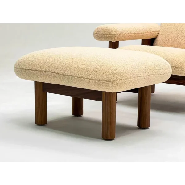 Sherpa Lounge Chair with Ottoman on Dark Solid Wood Frame in sand — in a room setting