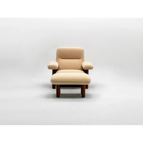 Sherpa Lounge Chair with Ottoman on Dark Solid Wood Frame in sand — in a room setting