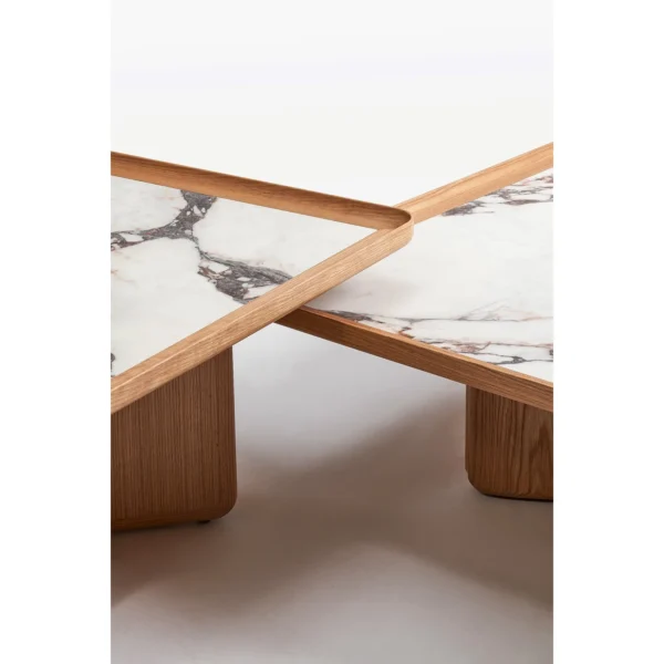 Side by Side White Oak Coffee Table Pair in natural oak — in a room setting