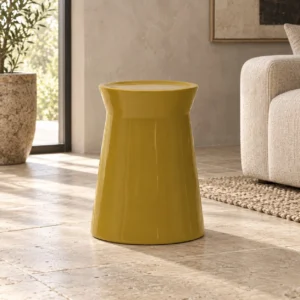 Glossy Olive Resin Tapered Drum Side Table, 34 cm in olive — front view
