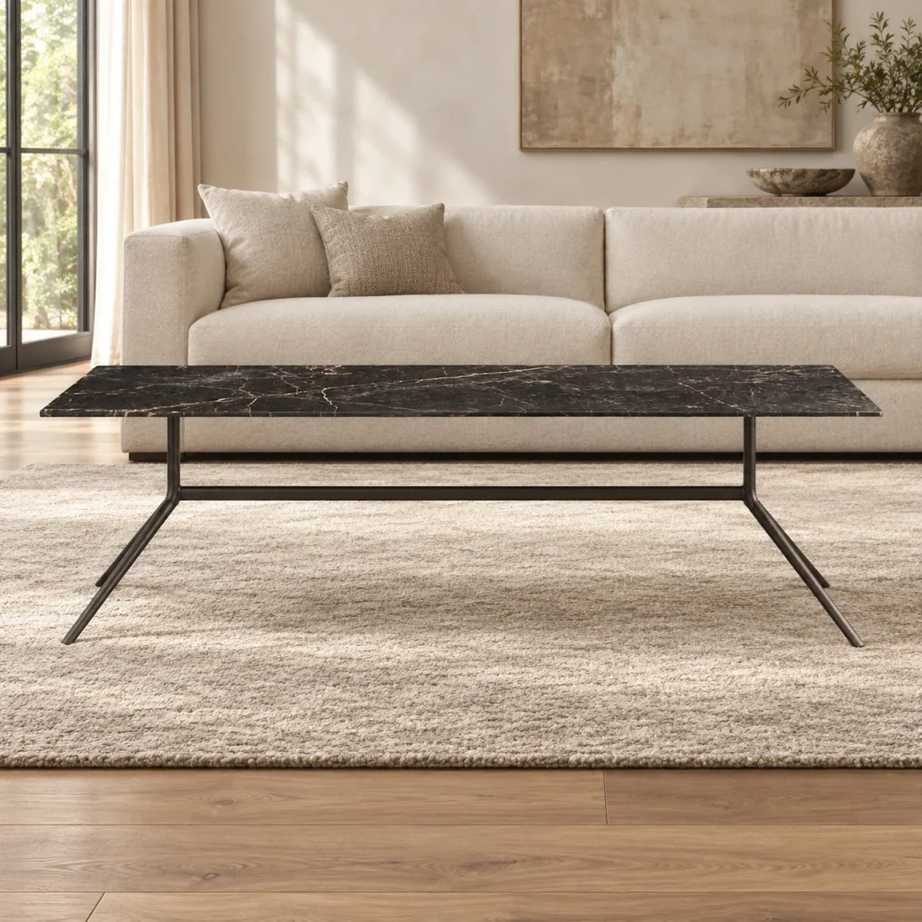 Black Ice Flower Marble Console Table in black — front view