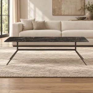 Black Ice Flower Marble Console Table in black — front view