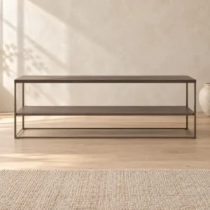 Low Two-Tier Wood Veneer Console in clay — front view
