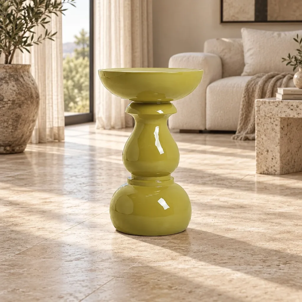Glossy Olive Resin Gourd Side Table, 38 cm in olive — front view