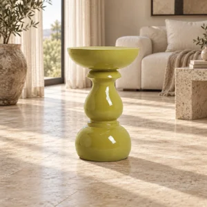 Glossy Olive Resin Gourd Side Table, 38 cm in olive — front view