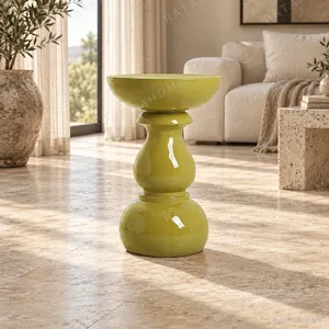 Glossy Olive Resin Gourd Side Table, 38 cm in olive — in a room setting