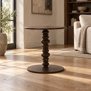 White Oak Turned Bobbin Side Table in Dark Stain, 47 cm — in a room setting