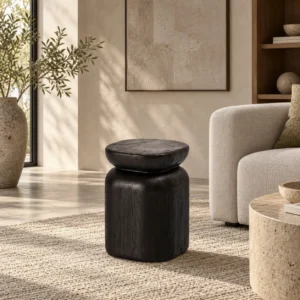 Zenko Black Vessel-Shaped Side Table in black — front view