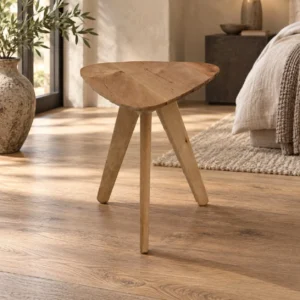 Solid White Oak Three-Leg Corner Table, 42 cm in natural oak — front view