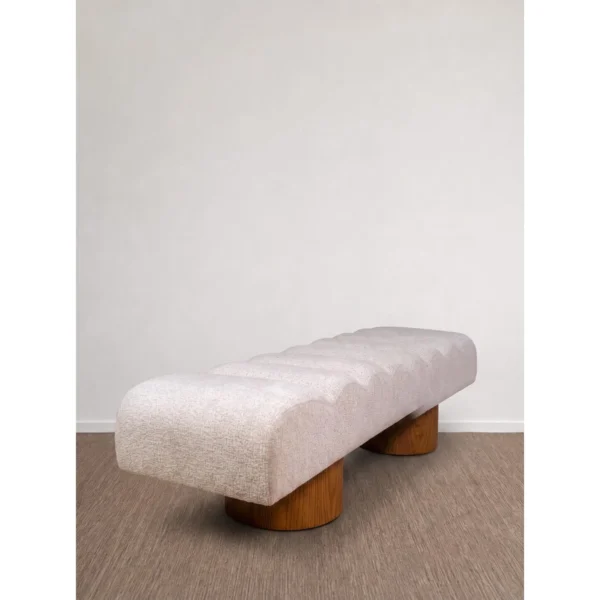 Silent Garden Tufted Fabric Bench on Cylinder Wood Legs in oatmeal — in a room setting