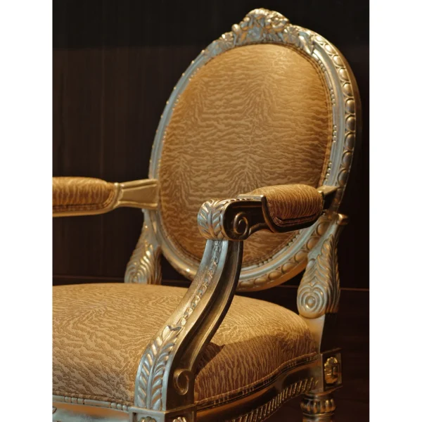 Silver Leaf Hand-Carved Oval-Back Armchair in Animal Print — in a room setting
