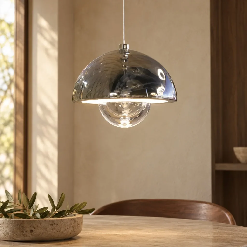 Silver Mushroom Dome Pendant Light in silver — front view