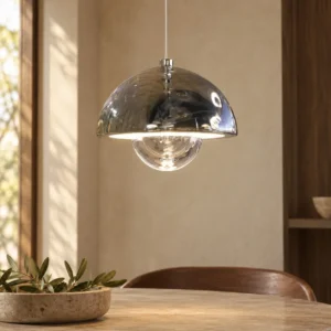 Silver Mushroom Dome Pendant Light in silver — front view