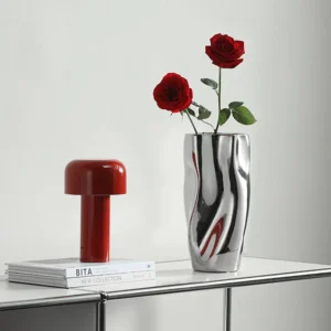 Silver-Plated Wave-Form Art Vase in silver — front view