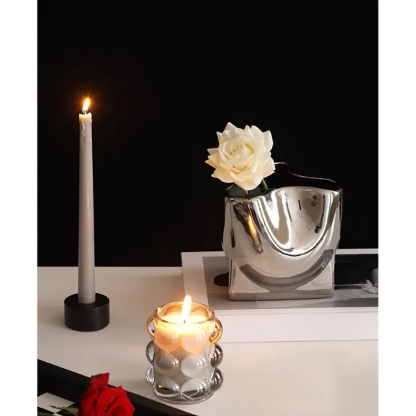Silver-Plated Wave-Form Art Vase in silver — in a room setting