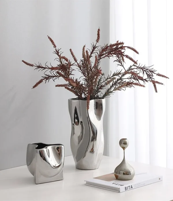 Silver-Plated Wave-Form Art Vase in silver — in a room setting