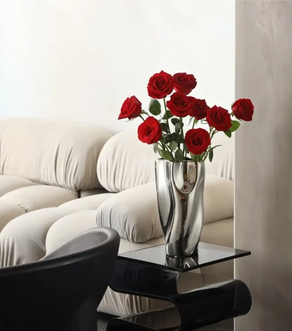 Silver-Plated Wave-Form Art Vase in silver — in a room setting