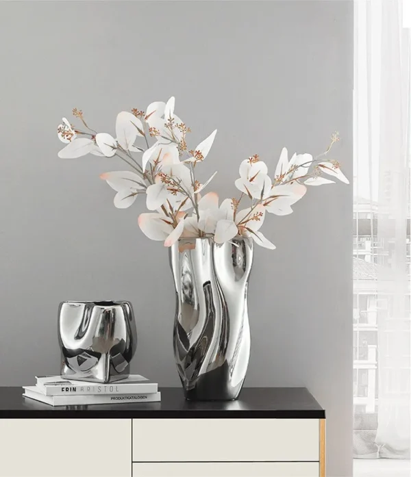 Silver-Plated Wave-Form Art Vase in silver — in a room setting