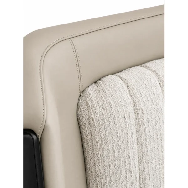 Channel-Tufted Wingback Bed with Black Trim in sand — in a room setting