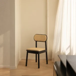 Irwin Black Teak Dining Chair with Cane Seat and Back in black — front view