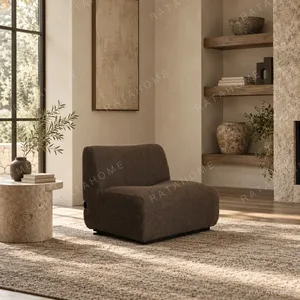 Armless Modular Lounge Seat in Dark Brown Teddy Fabric — in a room setting