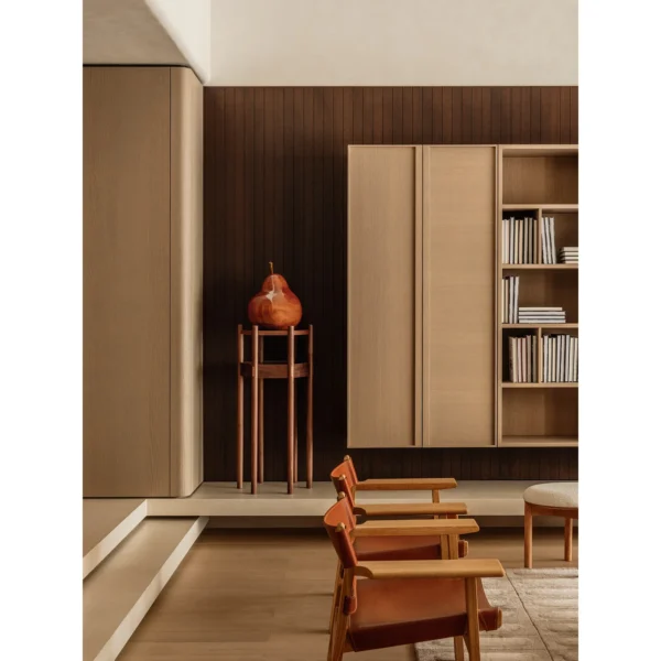 Six Seasons Walnut Plant Stand with Ring Tray, 100 cm in walnut — in a room setting